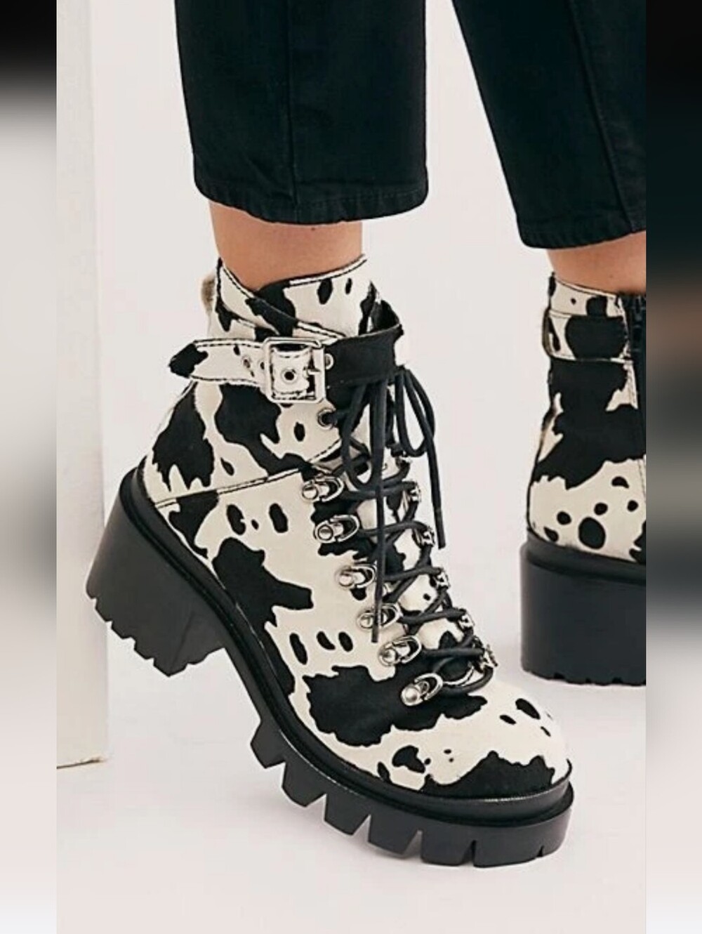 Jeffrey Campbell Cow Print Platform Combat Boots Size 37